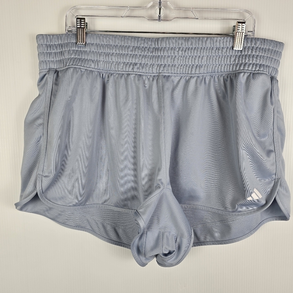 Adidas Women's Pacer Essentials Knit High-Rise Shorts Light Blue/Grey Size 2X